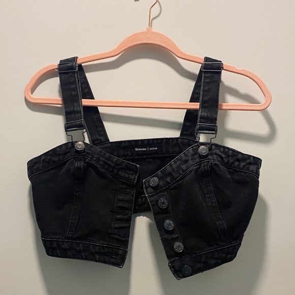 Cute Black Denim Overalls Crop Top with Adjustable Straps! (NWOT) - Picture 1 of 4